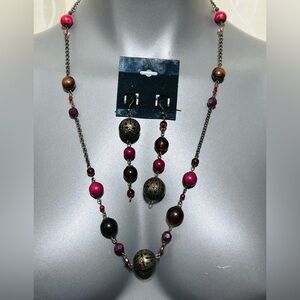 Boho/ Art Deco style costume jewelry set of necklace and earrings